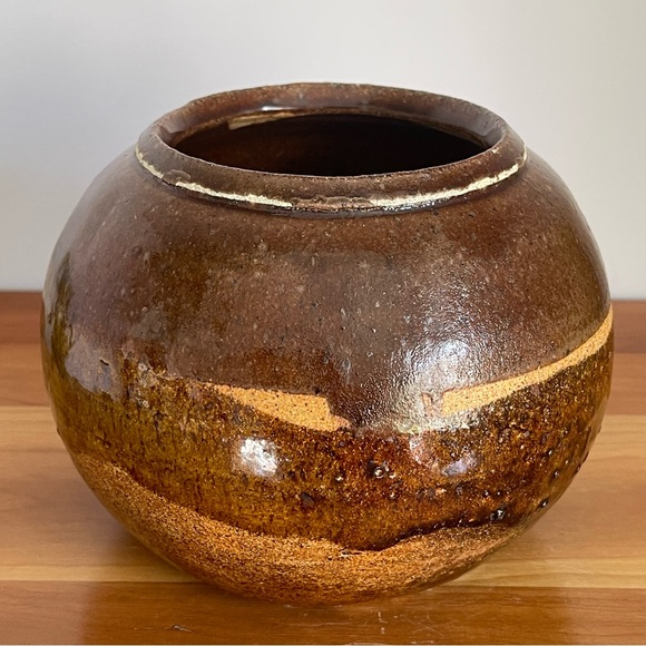 Hand Made Indoor Planter Flower Pot Brown Drip Glaze Studio Pottery MCM - Picture 11 of 12